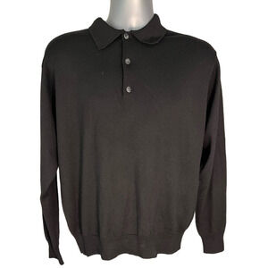 Eildon Hills Black Quarter Button Long Sleeve Merino Wool Sweater, Size M
